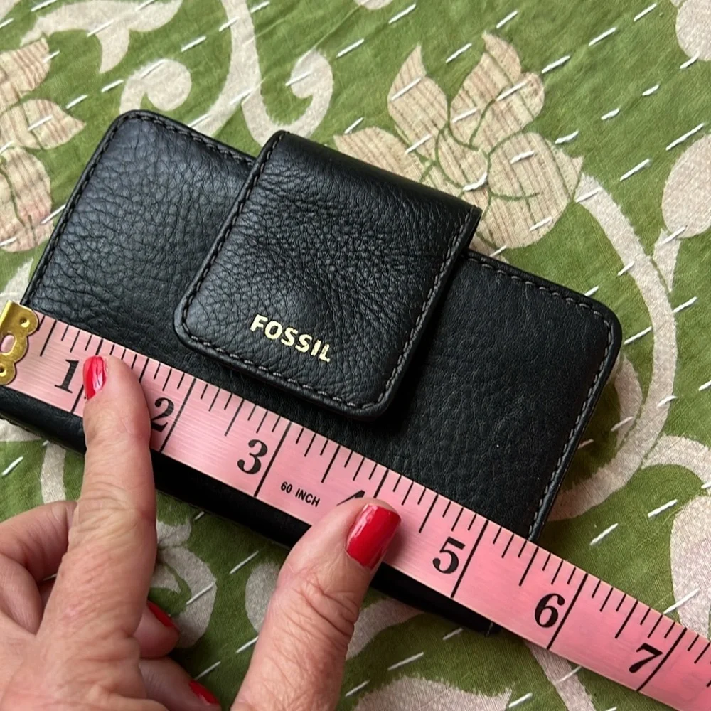 FOSSIL TOTE WALLET SET GENUINE LEATHER BLACK GOLD HARDWARE
